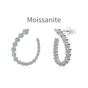 Elegant S925 sterling silver C-shaped Moissanite stud earrings for women wedding
