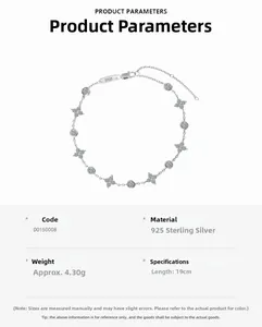 Detail of 925 sterling silver four-leaf clover bracelet with measurements and S925 hallmark