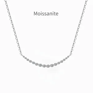 925 Sterling Silver Moissanite Smile Necklace For Women Elegant Curved Row Diamond Style Pendant Commuter Fine Jewelry