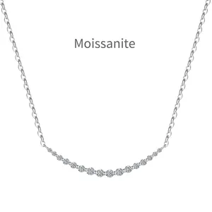 Elegant S925 sterling silver moissanite smile necklace with graduated round stones