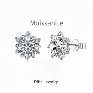 S925 Sterling Silver Moissanite Snowflake Stud Earrings Brilliant Cut Shiny Wedding Banquet Jewelry Gift For Women