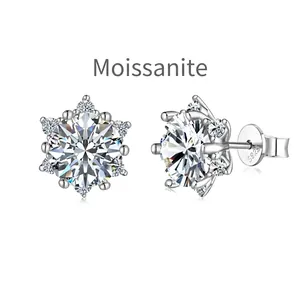 Elegant 2ct snowflake moissanite stud earrings in S925 sterling silver for women