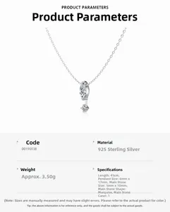 Detail view of 925 sterling silver necklace with 1.1ct marquise cut stone and specs