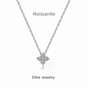 Luxueux Collier Pendentif Trèfle à Quatre Feuilles en Argent Sterling 925 Moissanite Femmes Élégant Fleur Botanique Bijoux Chaîne Clavicule