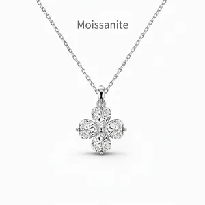 Collier en Argent Sterling 925 Moissanite Pendentif Trèfle à Quatre Feuilles en Coeur Bijoux Chaîne de Clavicule Femme Cadeau