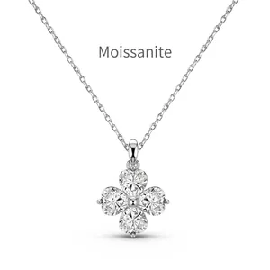 Élégant collier trèfle à quatre feuilles en argent S925 avec moissanite étincelante