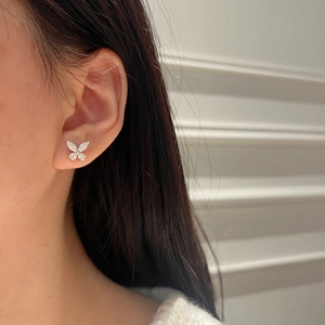 Elegant S925 silver butterfly earrings with sparkling marquise-cut moissanite stones