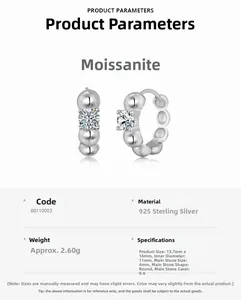 Detailed spec view of S925 silver bubble earrings with 0.6ct moissanite stones
