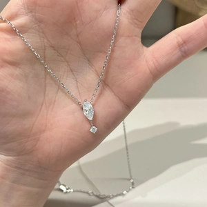S925 sterling silver necklace with floating marquise cut moissanite pendant 1.1ct for women