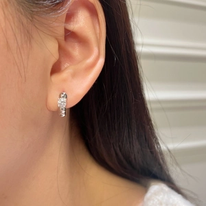 S925 sterling silver bubble stud earrings with clear cubic zirconia on side ear view