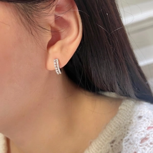 Exquisite S925 sterling silver hoop earrings with double row sparkling moissanite stones