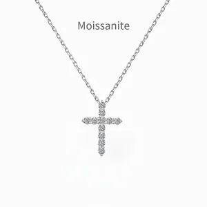 925 Sterling Silver Moissanite Cross Pendant Necklace For Women Elegant White Gold Plated Minimalist Clavicle Chain Jewelry Gift