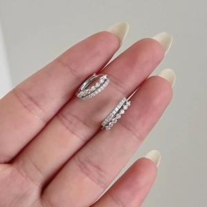 Exquisite S925 sterling silver hoop earrings with double-row pavé moissanite stones