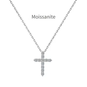 Minimalist S925 sterling silver necklace with a sparkling moissanite cross pendant