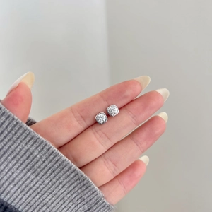Classic S925 sterling silver stud earrings with sparkling cushion cut moissanite stones