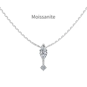 S925 sterling silver necklace featuring 1.1CT marquise and round cut moissanite pendant