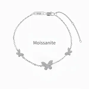 S925 Sterling Silver Moissanite Butterfly Bracelet For Women Elegant Pave Setting Animal Jewelry White Gold Plated Gift