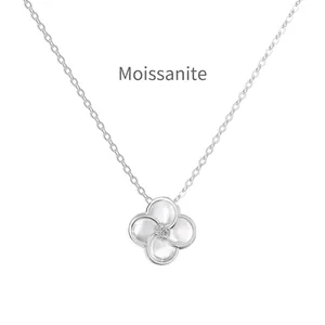 Collier trèfle en argent S925 avec moissanite et nacre blanche pour femmes