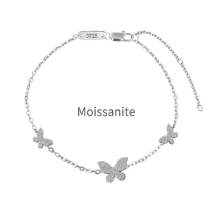 S925 sterling silver butterfly bracelet with sparkling moissanite stones and adjustable chain