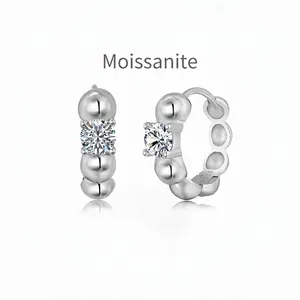 S925 Sterling Silver Moissanite Stud Earrings For Women White Gold Plated Geometric Bubble Bead Earrings Small Trendy Jewelry