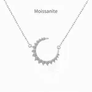 Exquis Collier Pendentif Croissant de Lune en Argent Sterling S925 Moissanite Couleur D VVS1 Chaîne pour Femme Bijoux