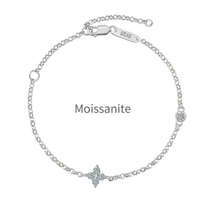 Elegant S925 sterling silver moissanite bracelet with delicate floral and stone charms