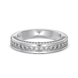 Bague éternité en argent S925 avec pavé de diamants brillants et bords perlés délicats