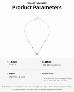 Spécifications du collier en argent S925 avec détails sur les pierres en zircon 5A