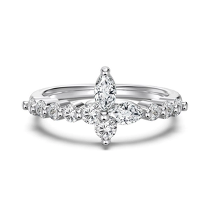 S925 sterling silver butterfly ring with marquise zircon stones on white background