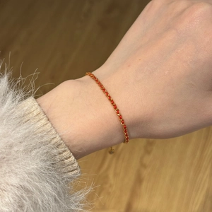 Bracelet minimaliste en argent S925 avec cordon rouge et chaîne dorée pour femme