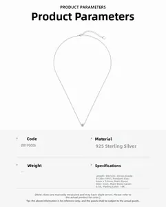Detail specifications of 925 sterling silver solitaire necklace with 0.1ct VVS1 zircon