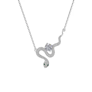 925 Sterlingsilber Schlange Anhänger Halskette Für Damen Moissanit Zirkonia Eingelegt Eleganter Tierform Schlüsselbeinkette Schmuck