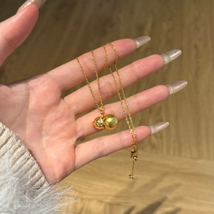 Elegant S925 sterling silver gold gourd pendant necklace with pearls and sparkling diamonds