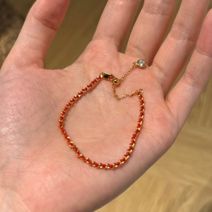 Bracelet minimaliste en argent S925 avec cordon rouge et chaîne dorée réglable pour femme