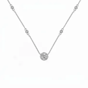 Collier Pendentif Halo en Argent Sterling 925 pour Femmes Zirconia Rond Incrusté Chaîne Station Bijoux Élégants Accessoire Cadeau