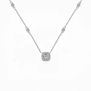 925 Sterling Silver Square Halo Zirconia Pendant Necklace For Women Elegant Minimalist Jewelry Daily Commute Choker