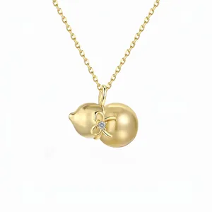 Elegant 925 Sterling Silver Gourd Pendant Necklace For Women Gold Plated Bowknot Zirconia Inlaid Clavicle Chain Jewelry Gift