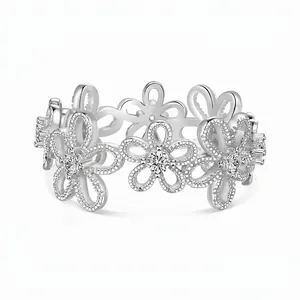 925 Sterling Zilveren Opengewerkte Bloemen Ring Voor Vrouwen Prachtig Zirconia Ingelegd Floral Daisy Ontwerp Elegante Fijne Sieraden Cadeau
