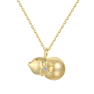 Elegant S925 sterling silver necklace with gold-plated gourd pendant and crystal bow