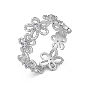 Verfijnde S925 sterling zilveren ring met opengewerkte madeliefjes en fonkelende zirkoon
