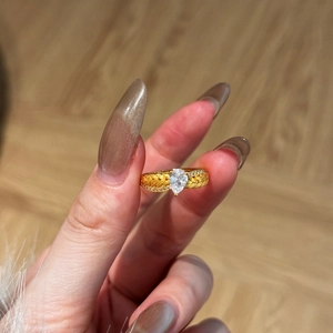 Bague élégante en argent S925 doré avec motif épi de blé et cristal en forme de poire