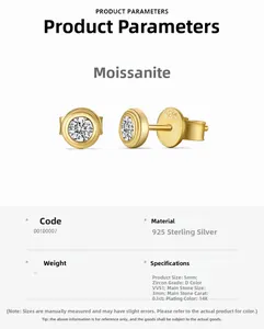 Detail specifications of 925 sterling silver 14K gold plated moissanite stud earrings