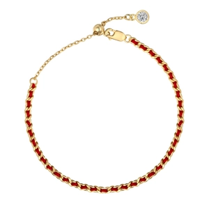 Bracelet corde rouge tressée en argent S925 avec chaîne dorée et pendentif cristal