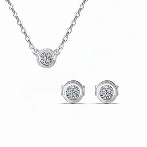 925 Sterling Silver Moissanite Necklace Earrings D Color VVS1 Minimalist Bezel Design Daily Office Jewelry For Women