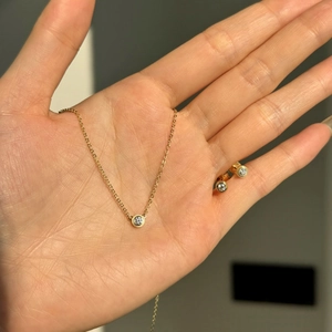 Minimalist S925 sterling silver jewelry set featuring round cut solitaire studs and necklace