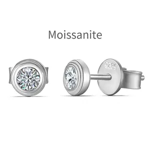 Minimalist S925 sterling silver moissanite stud earrings set with round brilliant cut stones