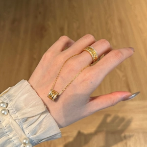 Parure de bijoux vintage en argent S925 doré 22k avec bague et collier motif épi de blé