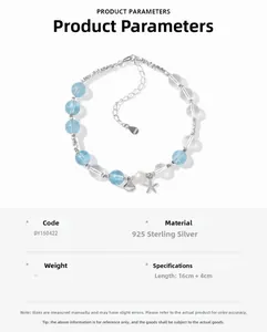 Detailed view of S925 silver ocean bracelet with blue beads, starfish and shell charms