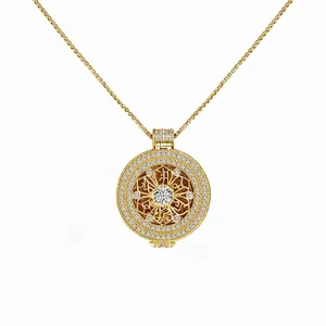 Collier Pendentif Roue Mandala en Argent Sterling S925 Pour Femmes Rétro Nouveau Chinois Plaqué Or Strass Chaîne de Clavicule