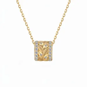 Collier Pendentif Épi de Blé en Argent Sterling 925 pour Femmes Bijoux Chaîne de Clavicule Incrustée de Strass Doré
